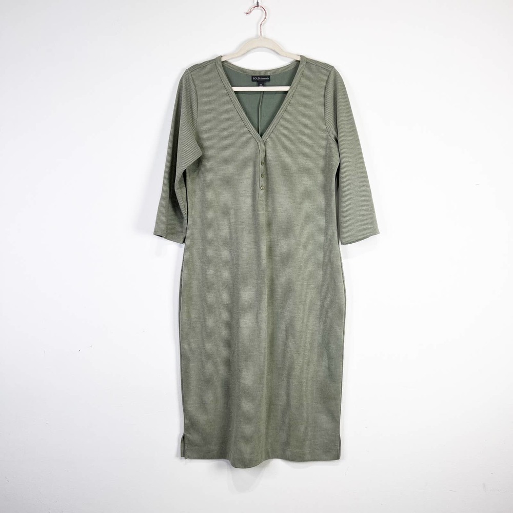 Bold Elements Sage green 3/4 long sleeve midi dress lounge casual Size XXL